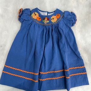 Lil Cactus Turkey and Pumpkin Smocked Dress